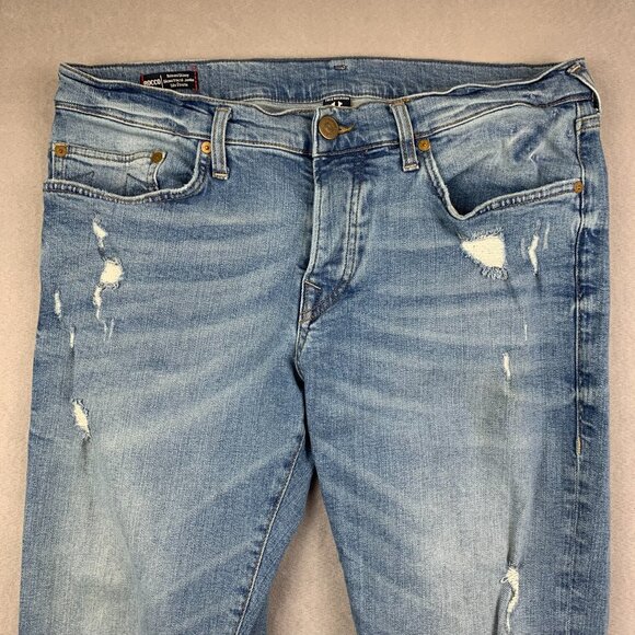True Religion Mens Pants 34 Blue Distressed Jeans Rocco Relaxed Skinny 34x30 - Picture 2 of 14
